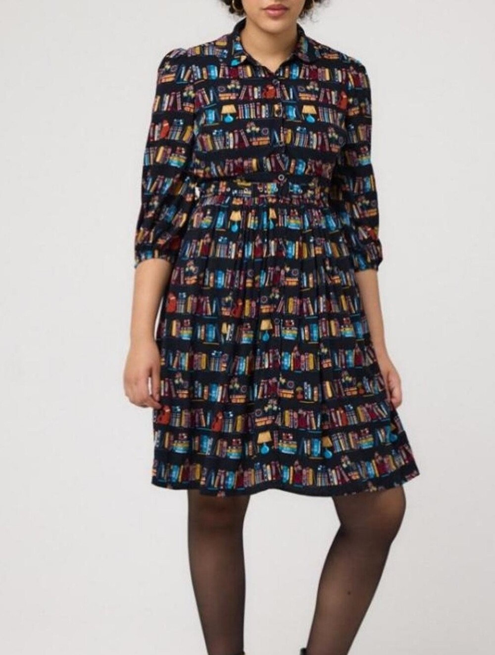 Book Print Shirt Dress